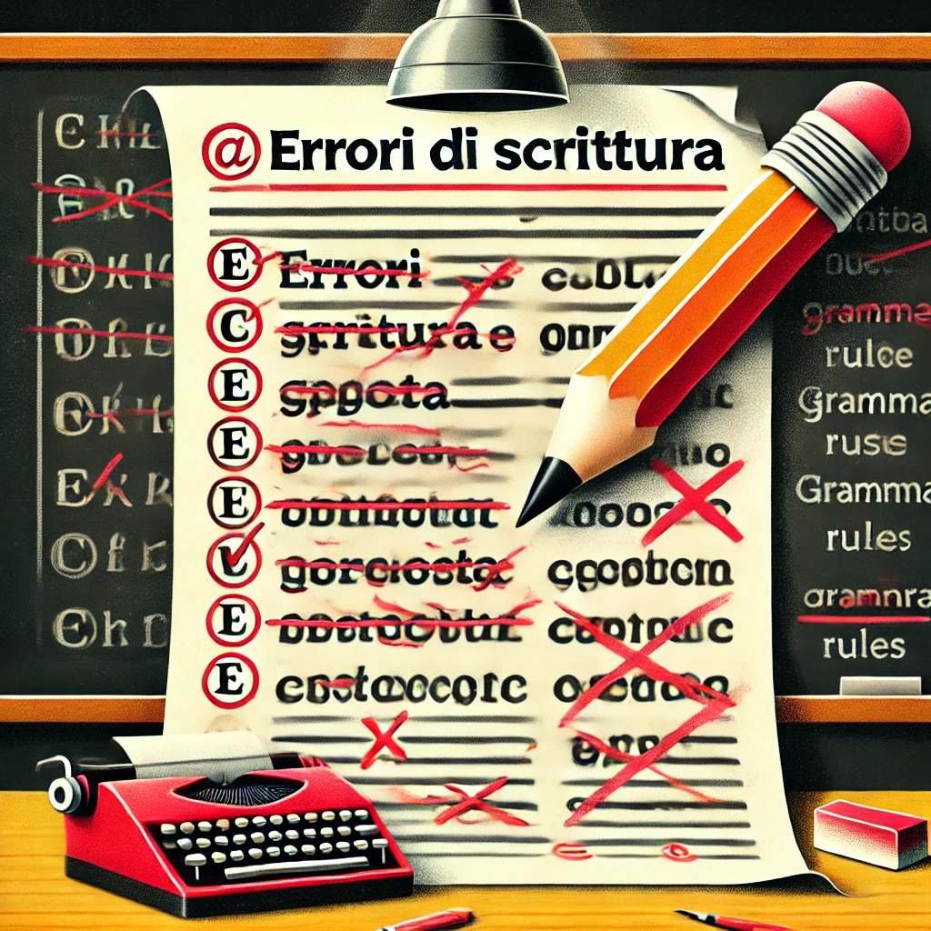foglio con Errori di Scrittura e Grammatica che sono uno dei rischi dei social media fai da te