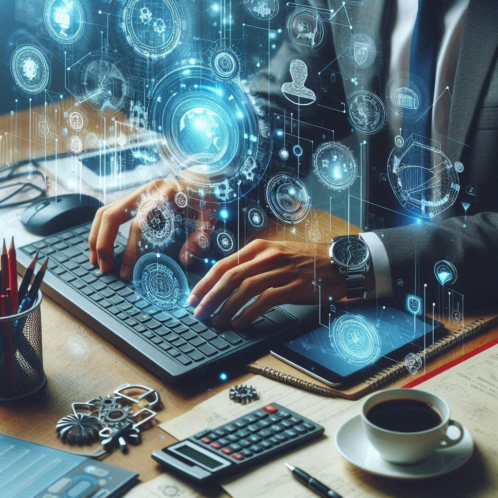 assistente digitale su una pagina di analisi stile 3d con vari ologrammi