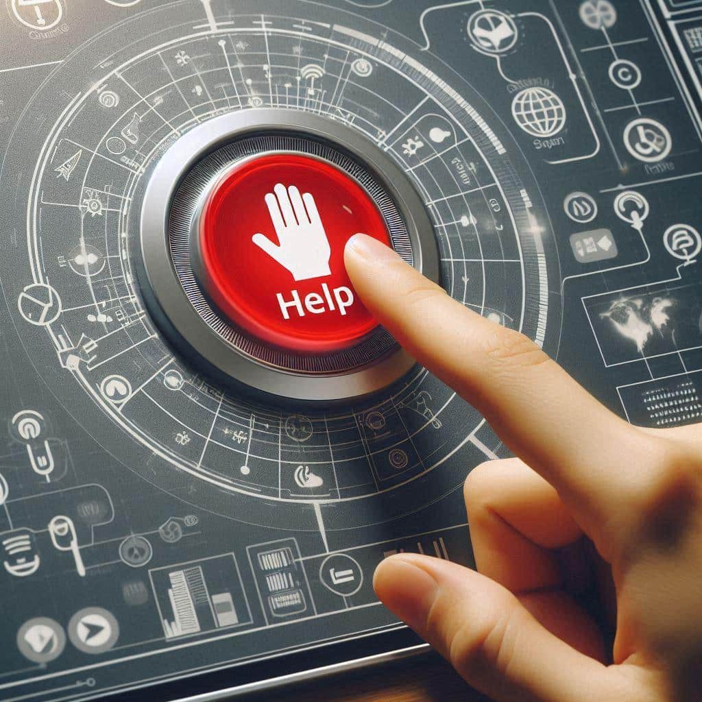 Creazione Siti web Imola tasto di help con dito che lo preme