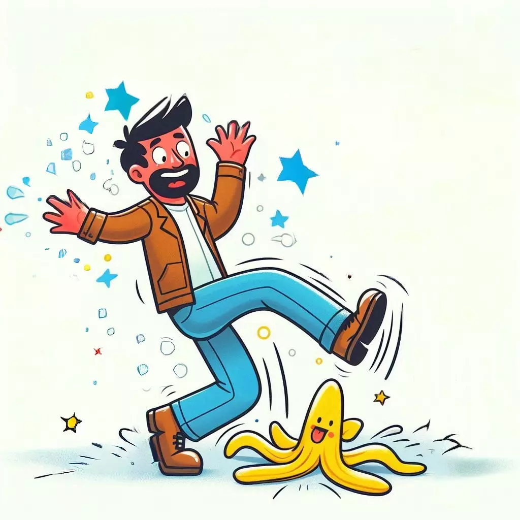 Persona che scivolare su una banana, esempio di come sia facile cadere in errori da evitare nella gestione delle campagne social