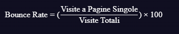 formula del calcolo del tasso di rimbalzo: il bounce rate si calcola dividendo le visite alle pagine singole per le visite totali e moltiplicando il totale x 100