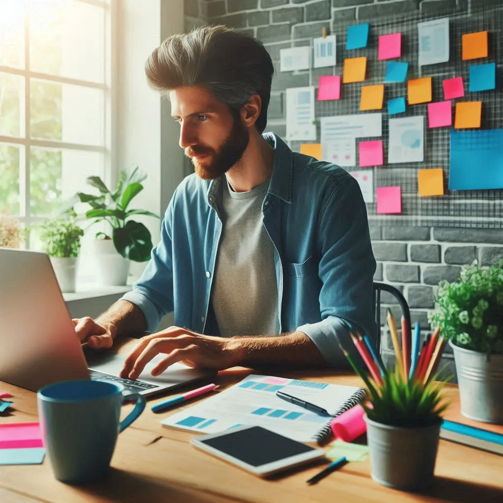 uomo al pc nella fase di creazione di un sito web