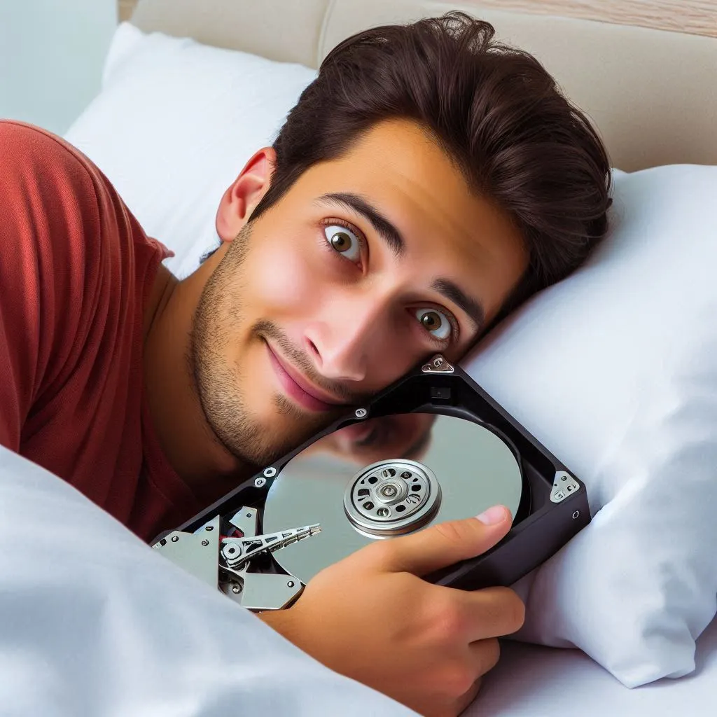Persona che dorme con backup del sito web